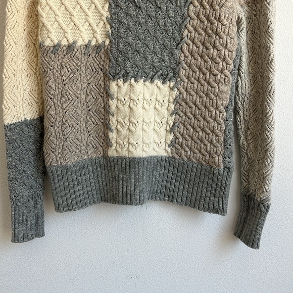 Sundance Lambswool Blend Patchwork Mixed Knit Cowl Neck Button Sweater - Picture 3 of 10